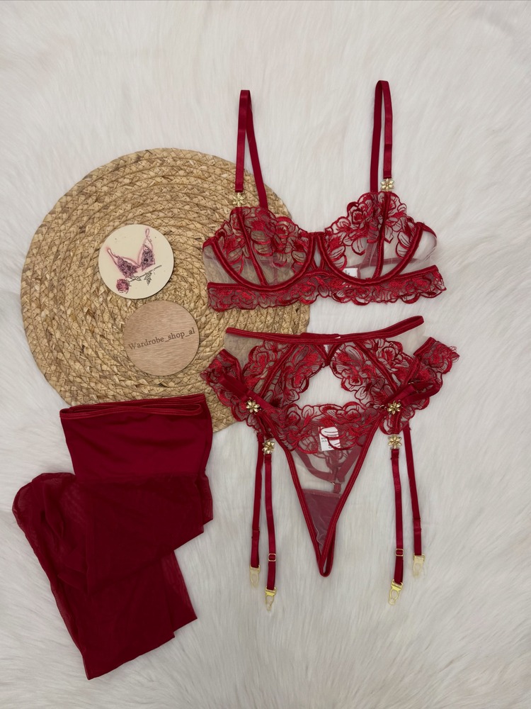 Set Lingerie Wanita Warna Burg - Garter Belt Set ulasan dan harga